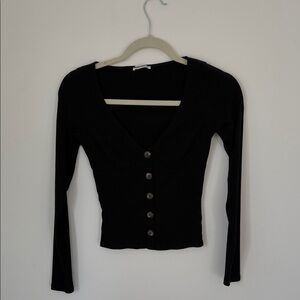 Reformation Black Ribbed Button-Down Top